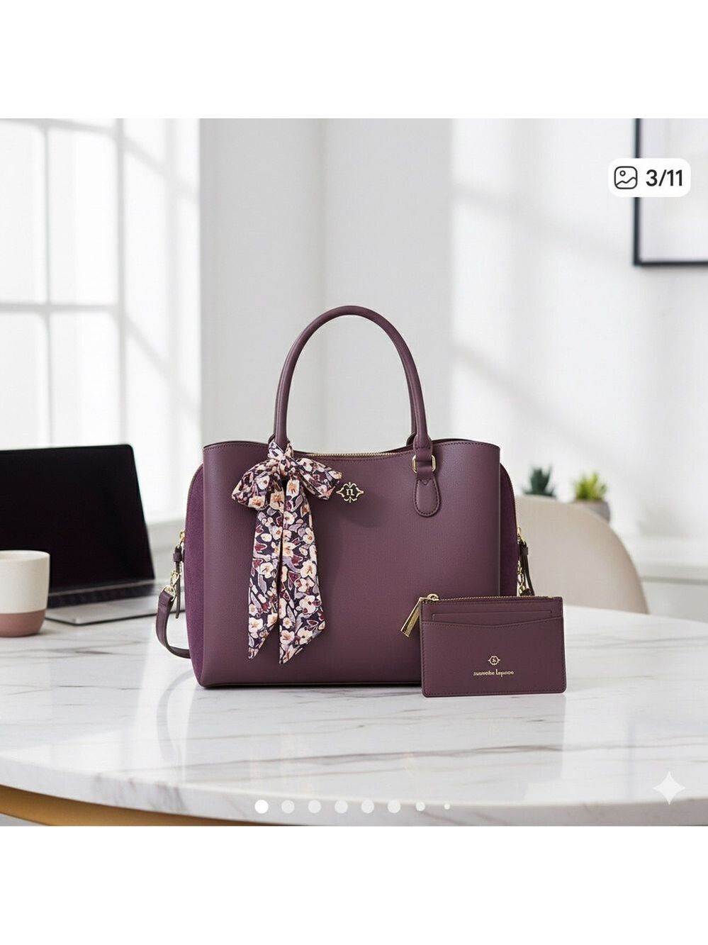 Nanette Lepore Luxe 3-Piece Satchel Set: Deep Plum & Gold  NWT - Picture 3 of 15